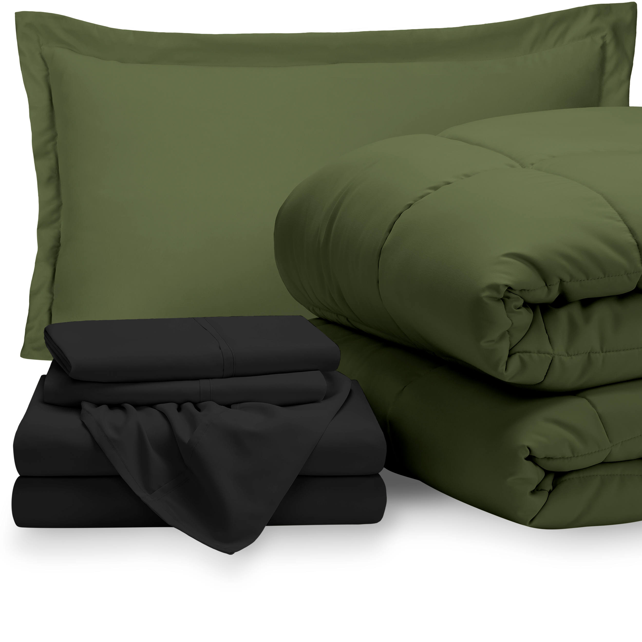 Bare Home 5Piece BedInABag Twin XL Set Green, Sheet Set Black)