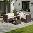 thumbnail image 6 of Ktaxon 4-Piece Patio Brown Rattan Sofa Set, 2 Loveseats with Storage & Pet Coffee Table, Beige Cushions, Boho Chic Living Room Furniture, 6 of 13