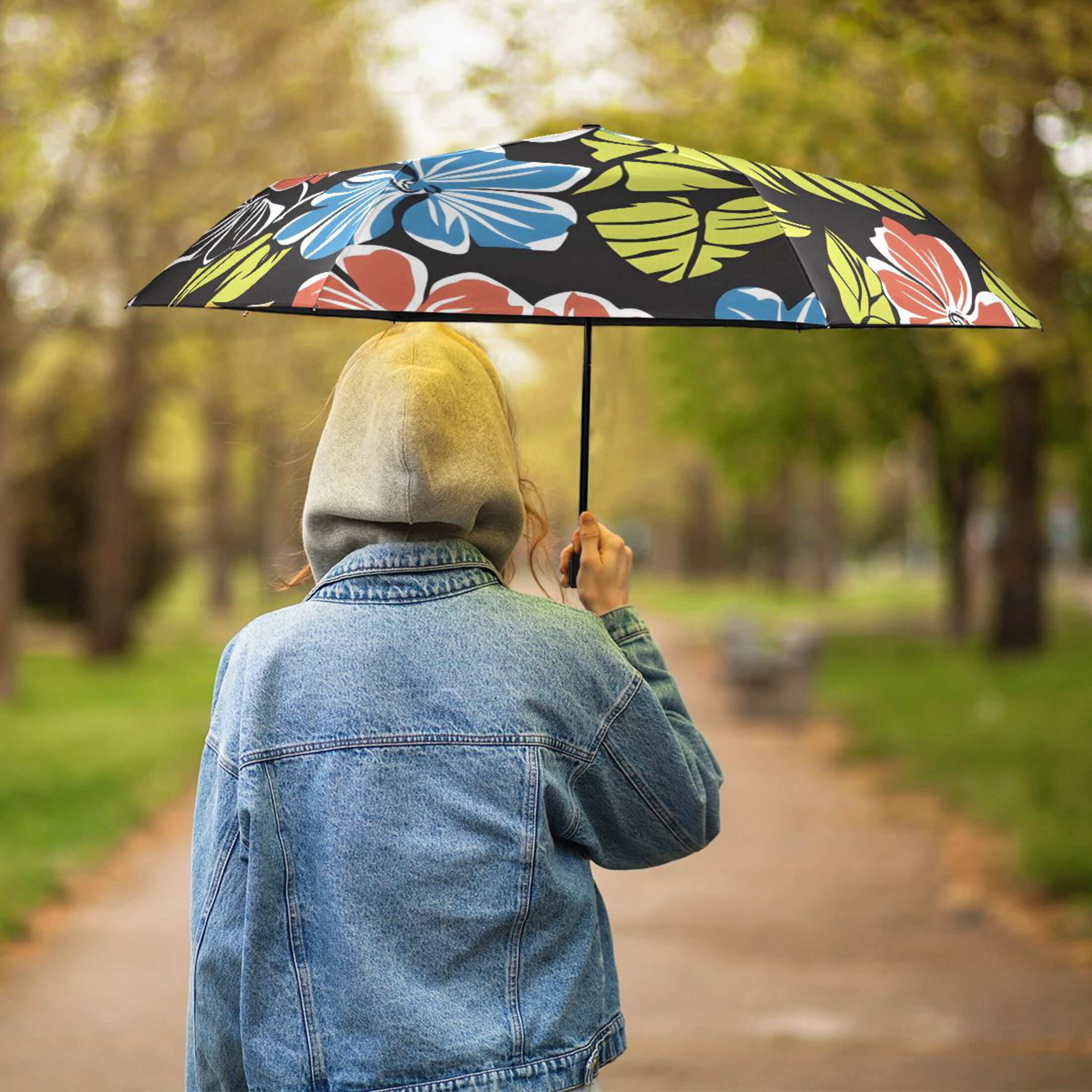 ALAZA Elegant Tropical Flower-t7 UPF 50+ Compact Folding Umbrella for Rain Travel Umbrella Packable