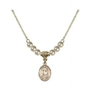 18-Inch Hamilton Gold Plated Necklace with 4mm Faux-Pearl Beads and Saint Regis Charm