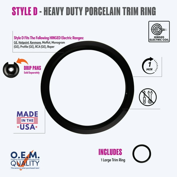 Range Kleen PR8GE one Large Style D Heavy Duty Black Porcelain Trim Ring