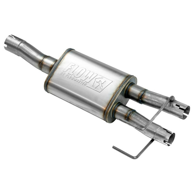 Flowmaster Exhaust Muffler 717835 FlowFX; Oval Stainless Steel Case; 3 Inch Single Center Inlet; 2-1/4 Inch Dual Outlet; 14 Inch Body/39.3 Inch Overall Length