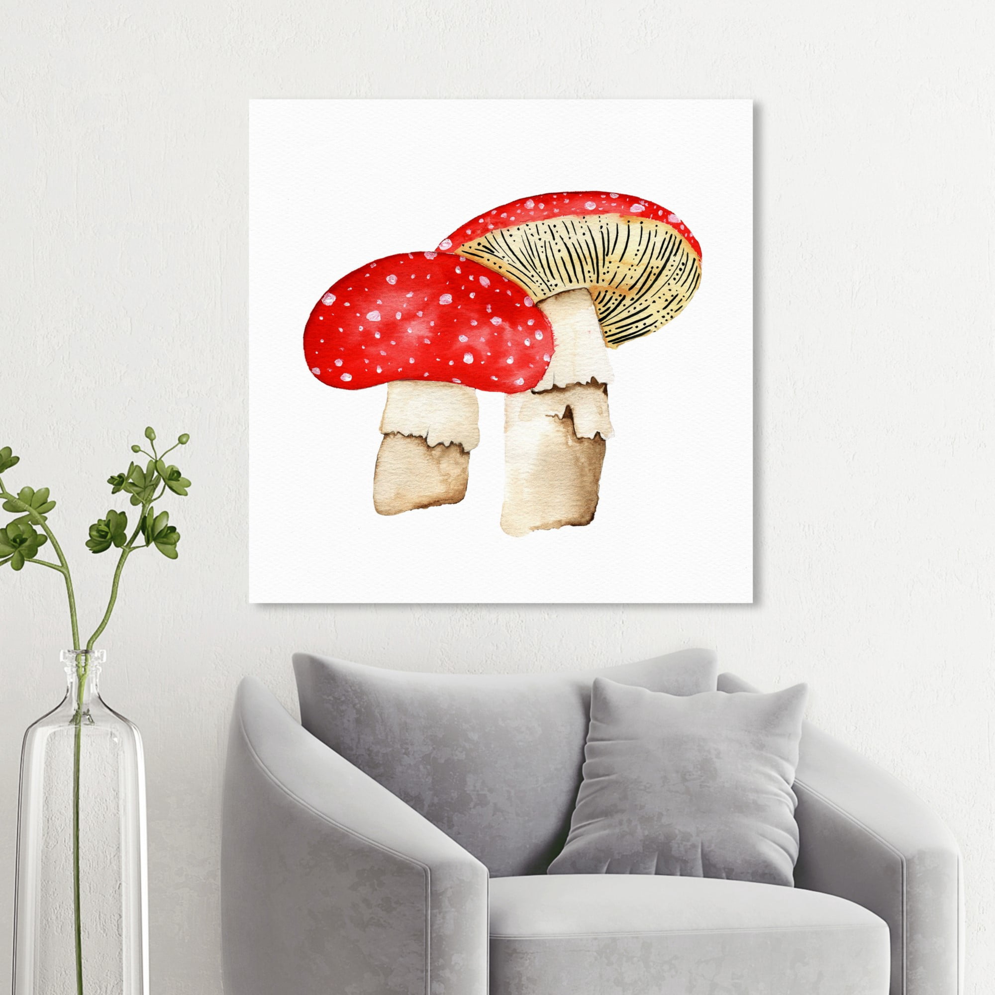 Wynwood Studio 'Mushrooms ' Food and Cuisine Wall Art Canvas Print - Red, White, 12" x 12"