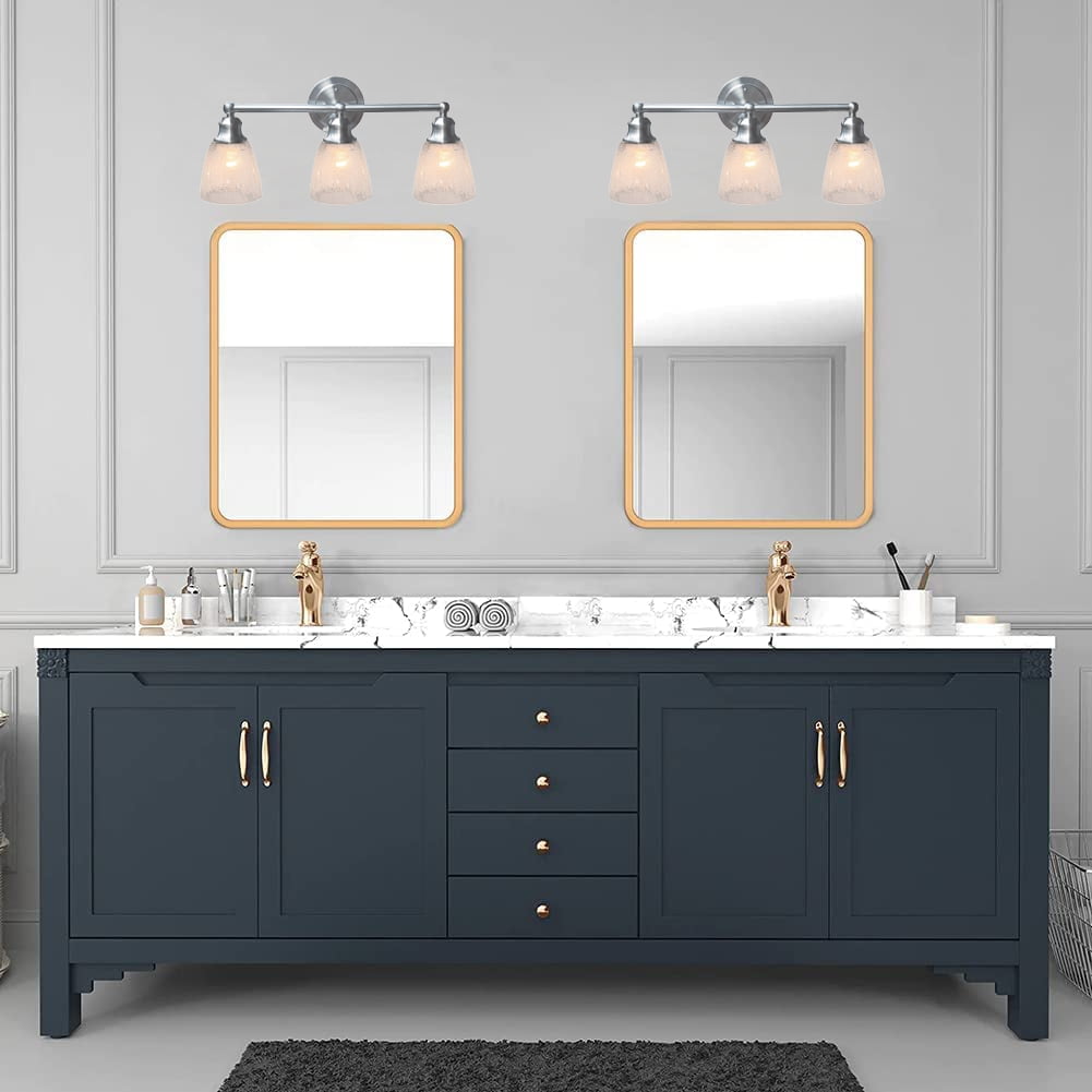 SUPERHUNTER 20.75"W x 6"D x 9.375"H Brushed Nickel Finish 3-Light Vanity Light with 4-Piece Bathroom Sets