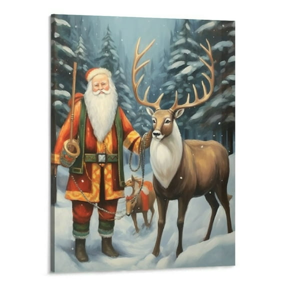 Creowell  Christmas Canvas Wall Art - Christmas Pictures for Wall, Vintage Santa Claus Pictures Canvas Wall Art Christmas Framed Canvas Print for Rustic Home Decor Ready to Hang 16x20 Inch