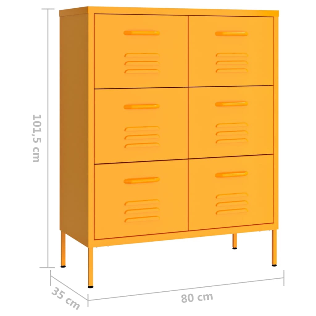 vidaXL Drawer Cabinet Mustard Yellow 31.5"x13.8"x40" Steel