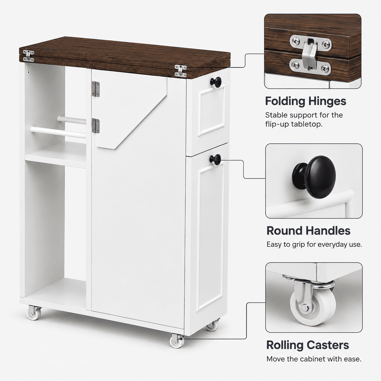 Slim Bathroom Storage Cabinet 32.28 Inch, Flip-Top Rolling Organizer with Wheels for Small Spaces, Narrow Side Cabinet for Bathroom and Laundry, White