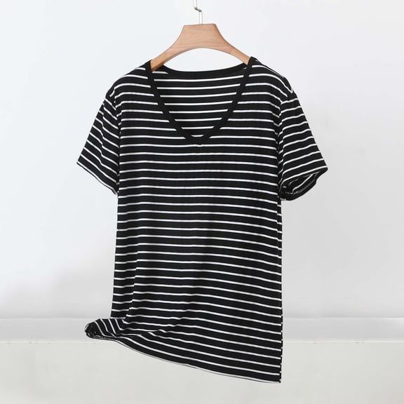 Aimik Fashion Women's Striped Casual Loose Tank Top Summer Short Sleeve V-Neck Comfy Plus Size Tank Tops