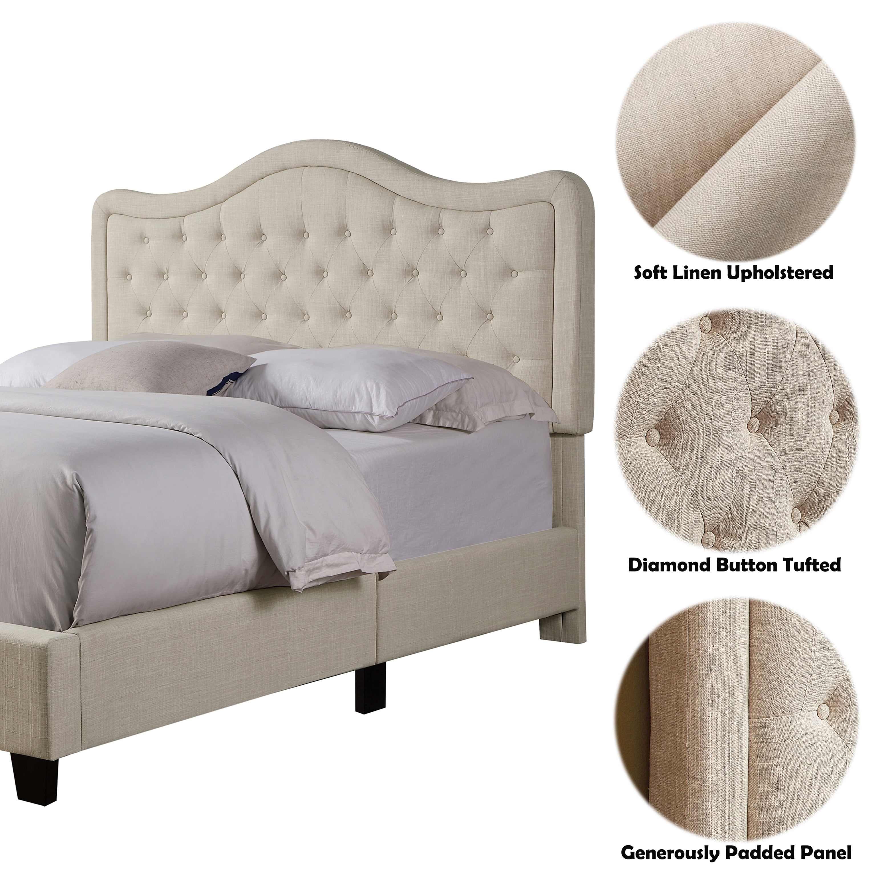 Gewnee Twin Size Bed Frame with Adjustable Headboard,Linen Upholstered Platform Bed Frame with Strong Wooden Slats,Mattress Foundation,Box Spring Required,Beige