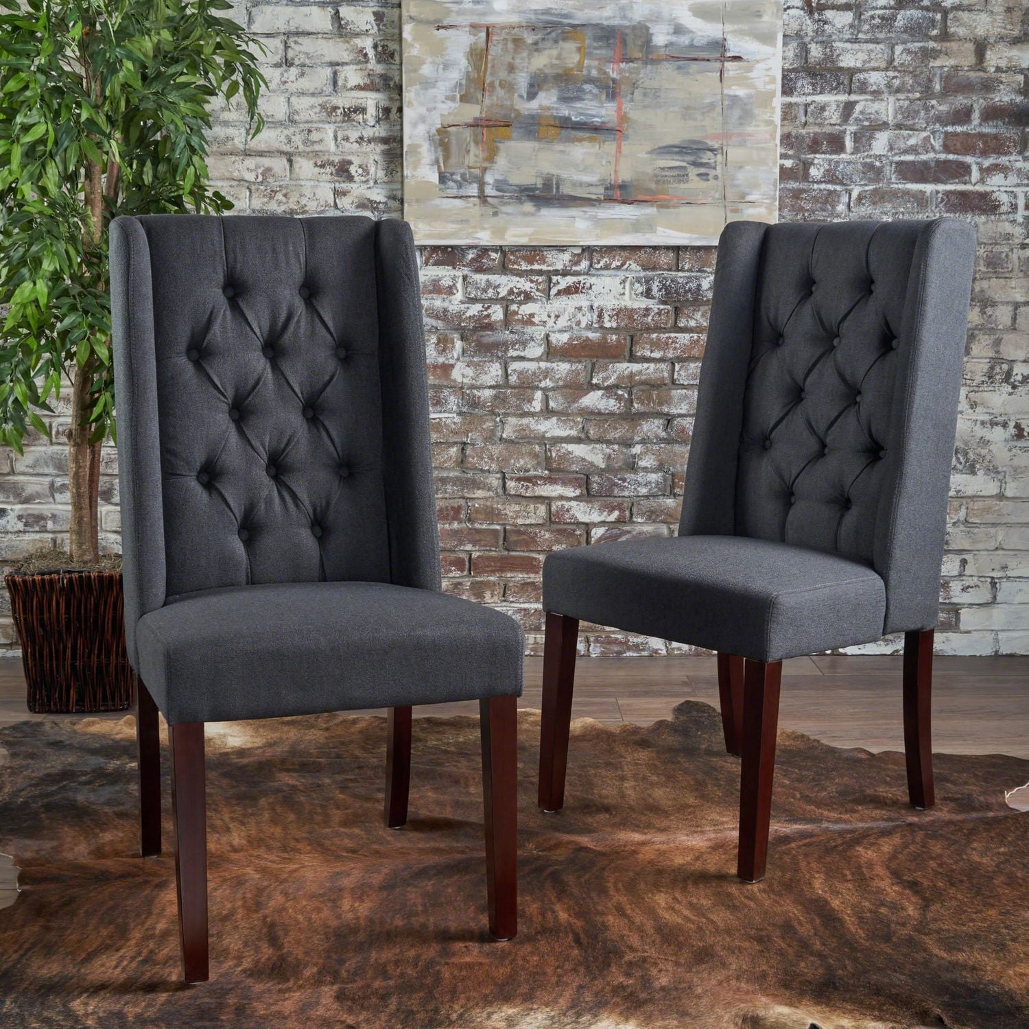 Kylie Tufted Dark Charcoal Fabric Dining Chairs (Set of 2)