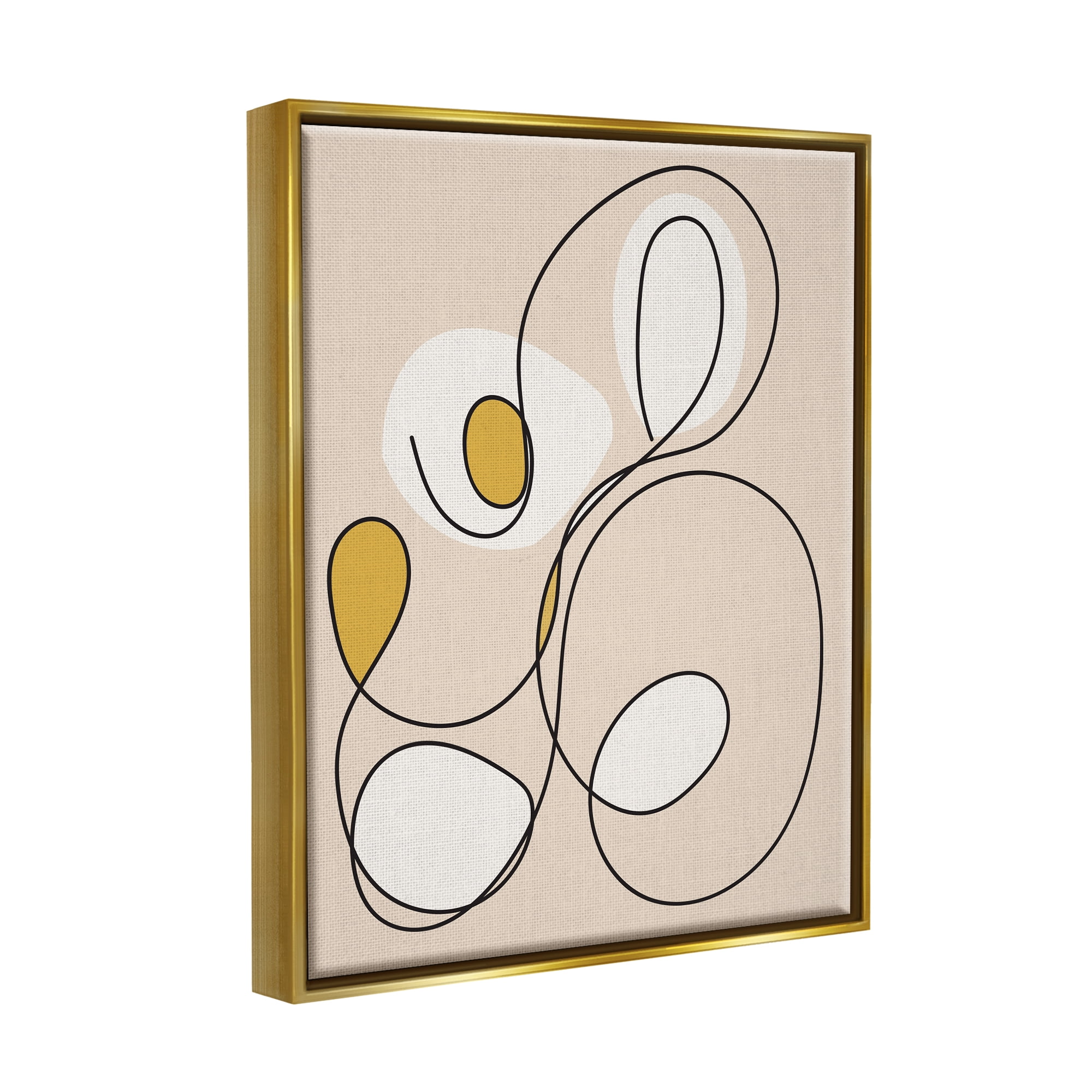 Stupell Industries Swirled Line on Beige Abstract Painting Gold Floater Framed Canvas Art Print Wall Art, 17 x 21