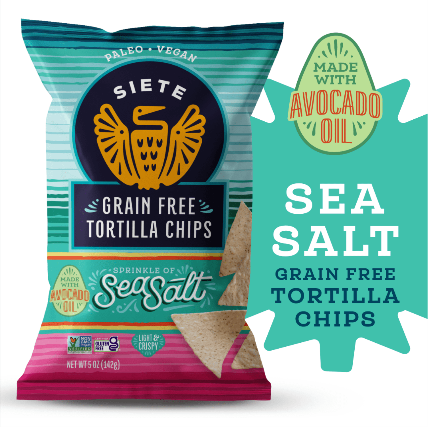 Siete Family Foods Grain Free Tortilla Chips, Sprinkle of Sea Salt, 5 oz