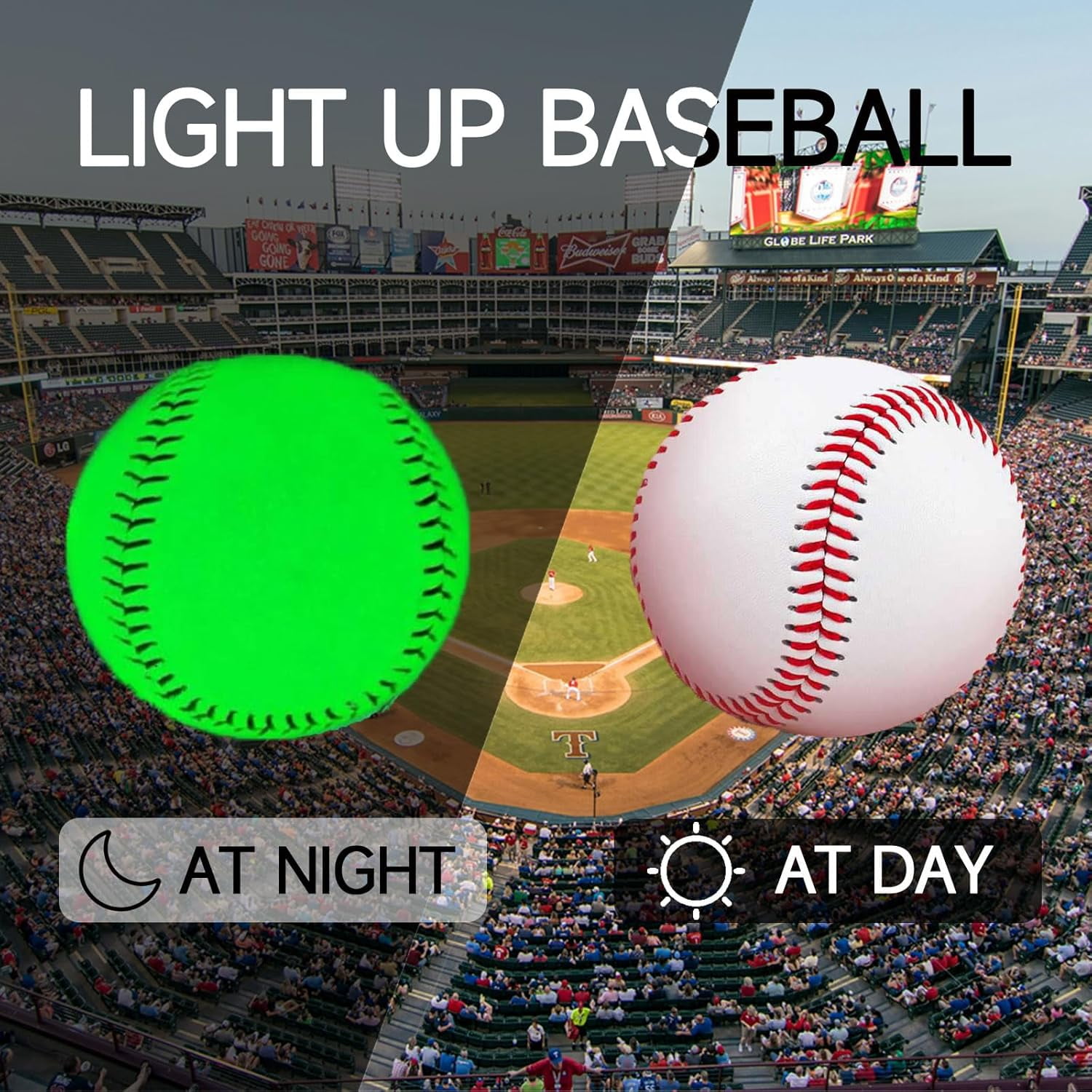 ABPETE  Light Up Baseballs,Glow in Dark Official Size Balls for Night Practice,Color-Changing, Durable Gift for Boys & Girls(3-Pack)