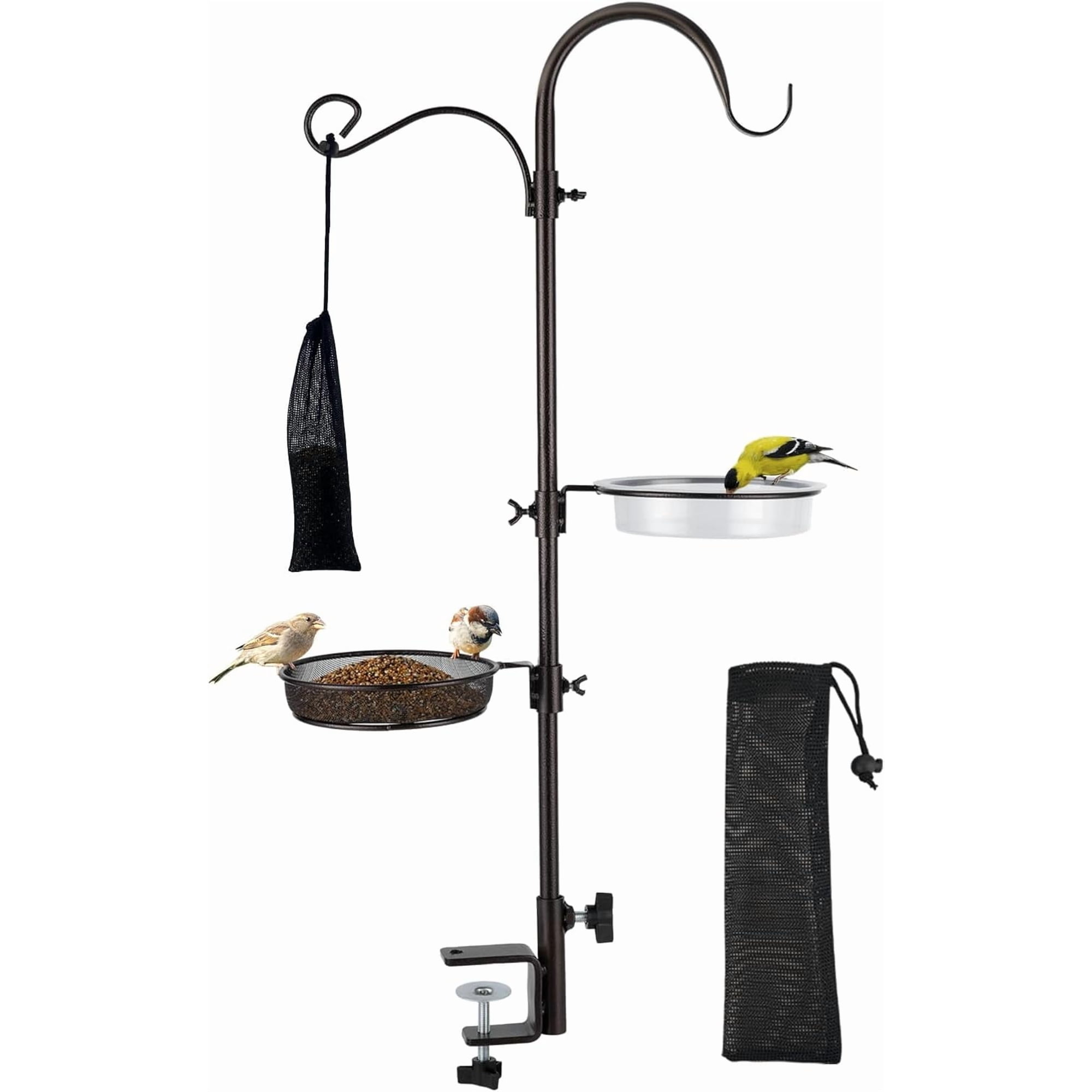 Bird Feeding Pole Kit with Hanging Accessories – Squirrel Guard, Suet Cage, Tube Feeder, Planter Hanger, Multi-Feeder System for Attracting Wild Birds Outdoors
