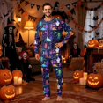 thumbnail image 7 of Halloween Pjs, Halloween Family Matching Pajamas Set, Purple Neon Ghost Door Pumpkin Stair Long Sleeve Sleepwear, Graphic Loungewear, Soft Cozy Holiday Nightwear for Parties & Gatherings, S, 7 of 7