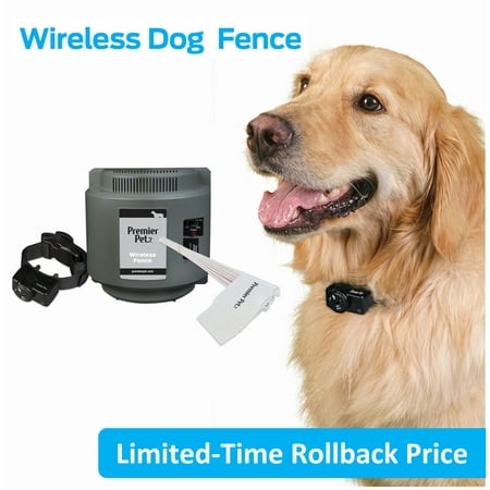 Premier Pet Wireless Fence for Dogs: .5 Acre Adjustable Circular Barrier, Wire-Free Electric Fence, Waterproof Collar, Tone & Static Correction, Portable, Expandable-Add Pets & Coverage Area
