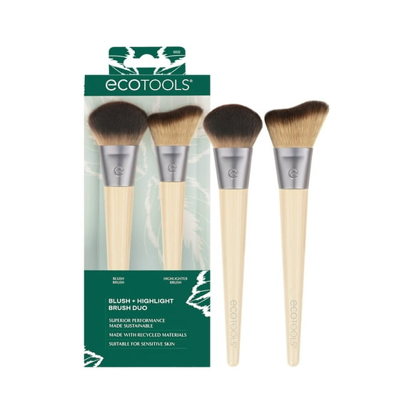 EcoTools Blush + Highlight Brush Duo, Face Makeup Brushes, 2 Piece Set