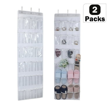 Over the Door Shoe Organizer Set of 2, 24 Clear Pockets Hanging Shoes Rack for Closet Door Storage, White