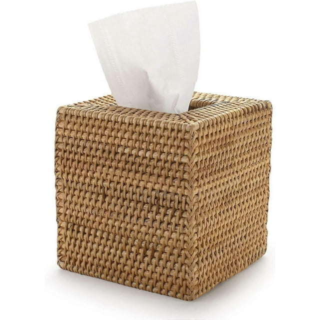 Caja de pañuelos de ratán natural para el hogar, la oficina y el coche, cuadrada, s202412241501