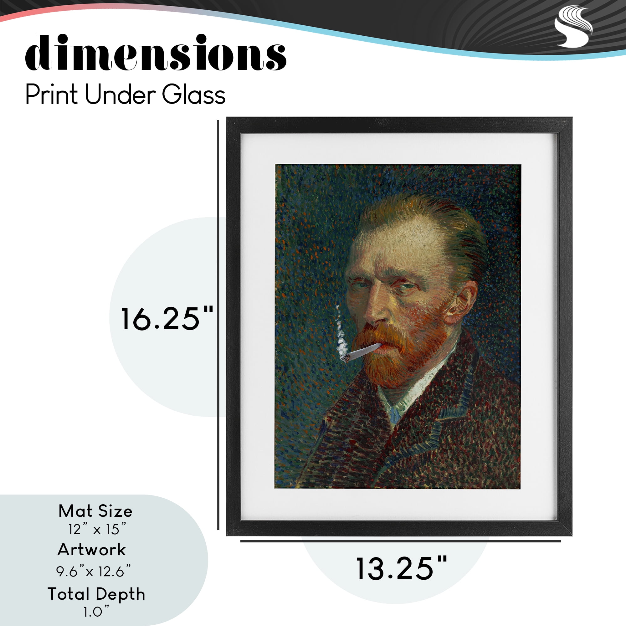 Van Gogh Portrait with Smoke Black Framed Print Under Glass, design by Masters Redux