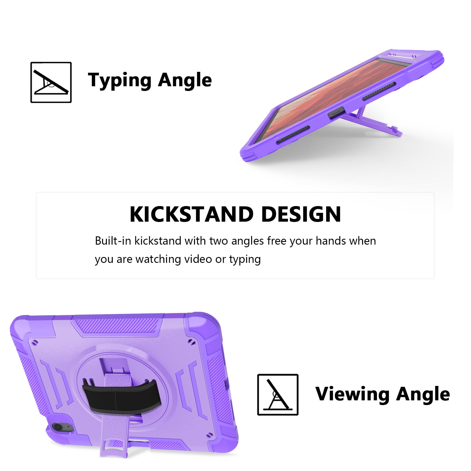 Case for Apple iPad Air 11 Inch 2026/2025/2024 M4 M3 M2, with Pencil Holder Military Grade Protection Rotating Stand Hand Strap Shoulder Strap Bumper Rugged Case for iPad Air 11",Purple
