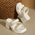 thumbnail image 6 of Sandals for Women Chunky Heel Open Toe Summer Trendy Solid Color Ankle Strap Women Footwear Women Beach Vacation Holiday Vintage Fashion White 9, 6 of 9