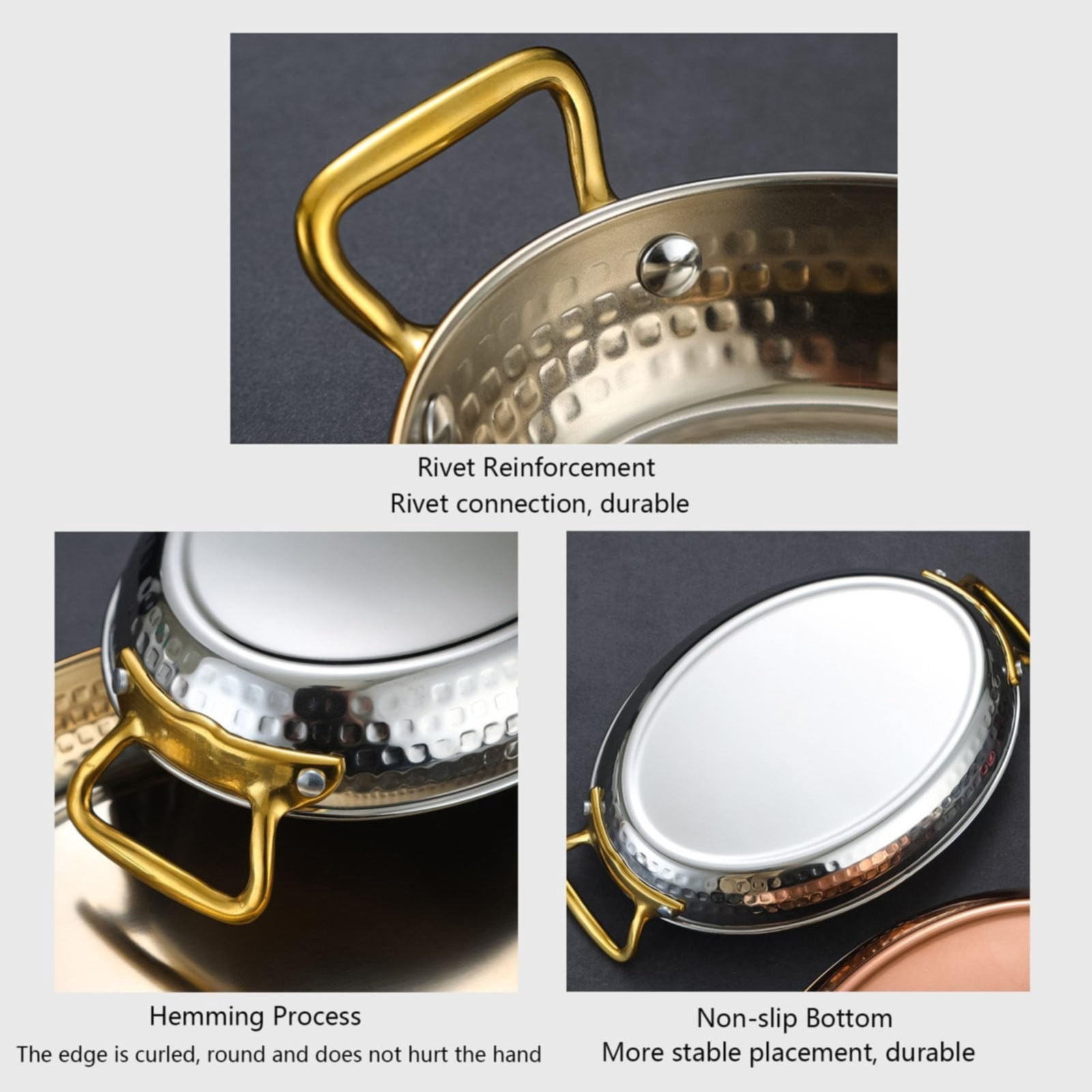 Nallwabiu 20cm Stainless Steel Pan, Copper Finish Frying Pan Non Stick Safe, Oven Safe Skillet for Vegetables, Omelets, Family Meals