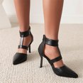 thumbnail image 6 of KBODIU Women's Heels, Women Stiletto High Heels Sandals Back Zip Ankle Strap Sandals Super High Heel Pointed Toe Stilettos Wedding Heels Prom Heels Heeled Sandals Black 39, 6 of 7
