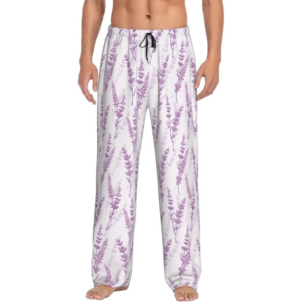 Fotbe Lavender Flowers Pantalones de Pijama para Hombre, Pantalones de Dormir, Pantalones de Casa con Cintura Ajustable y Bolsillos-Large