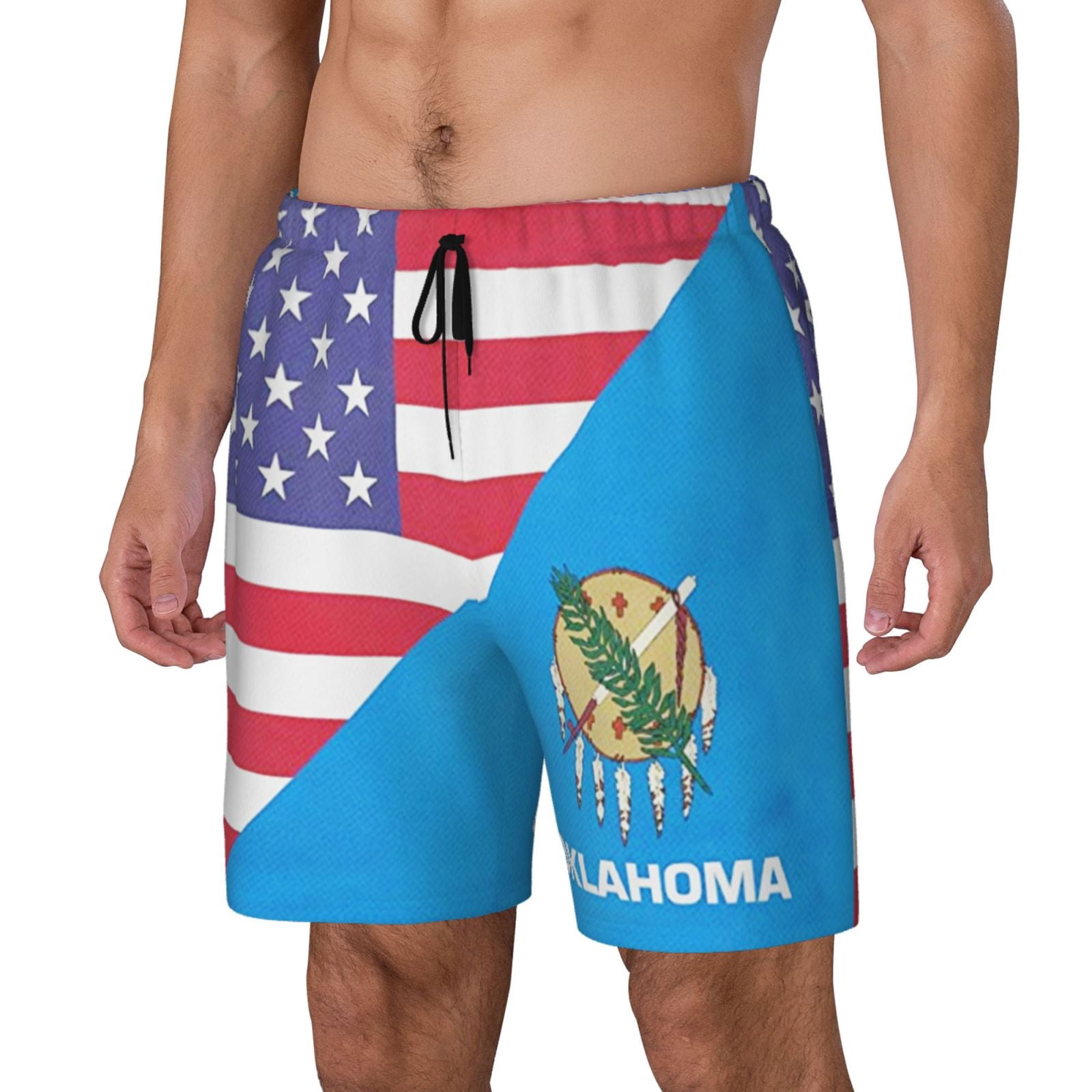 Men's America Oklahoma Flag Swim Trunks with Compression Liner Bathing Suit Swimwear