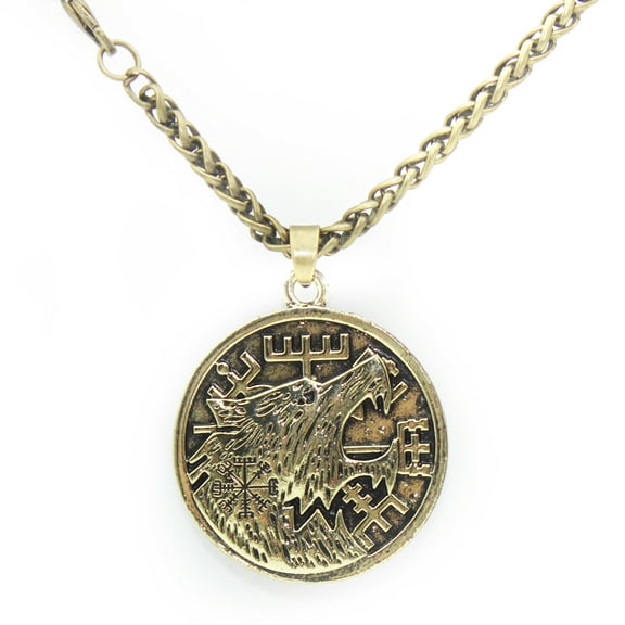 PikaLF Wolf Necklace for Men, Retro Wolf Compass Amulet Necklace, Norse Viking Wolf Head Pendant Necklace with 23.6” Chain, Vintage Wolf Rune Necklace, Punk Animal Wolf Jewelry Gift for Men Boys
