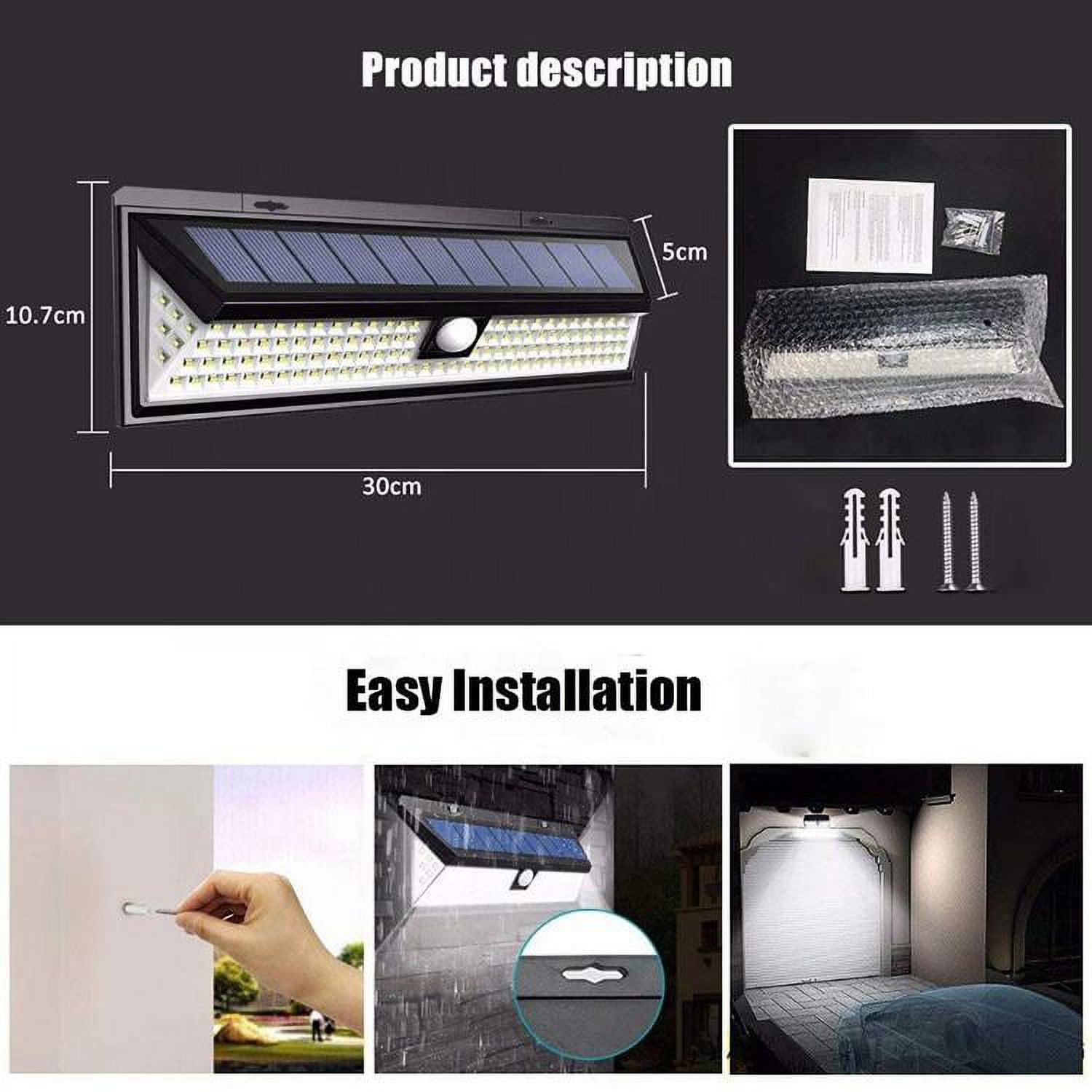 Yi Lighting LED Solar Powered Light Outdoor, 118 LEDs PIR Motion Sensor Weatherproof For Garden Wall Fence Yard