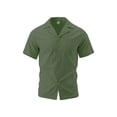 thumbnail image 5 of COSFO Mens Button Down Shirts Beach Short Sleeve Faux Linen Summer Shirt Loose Fit Collared Solid with Pocket Shirts for Men, 5 of 9