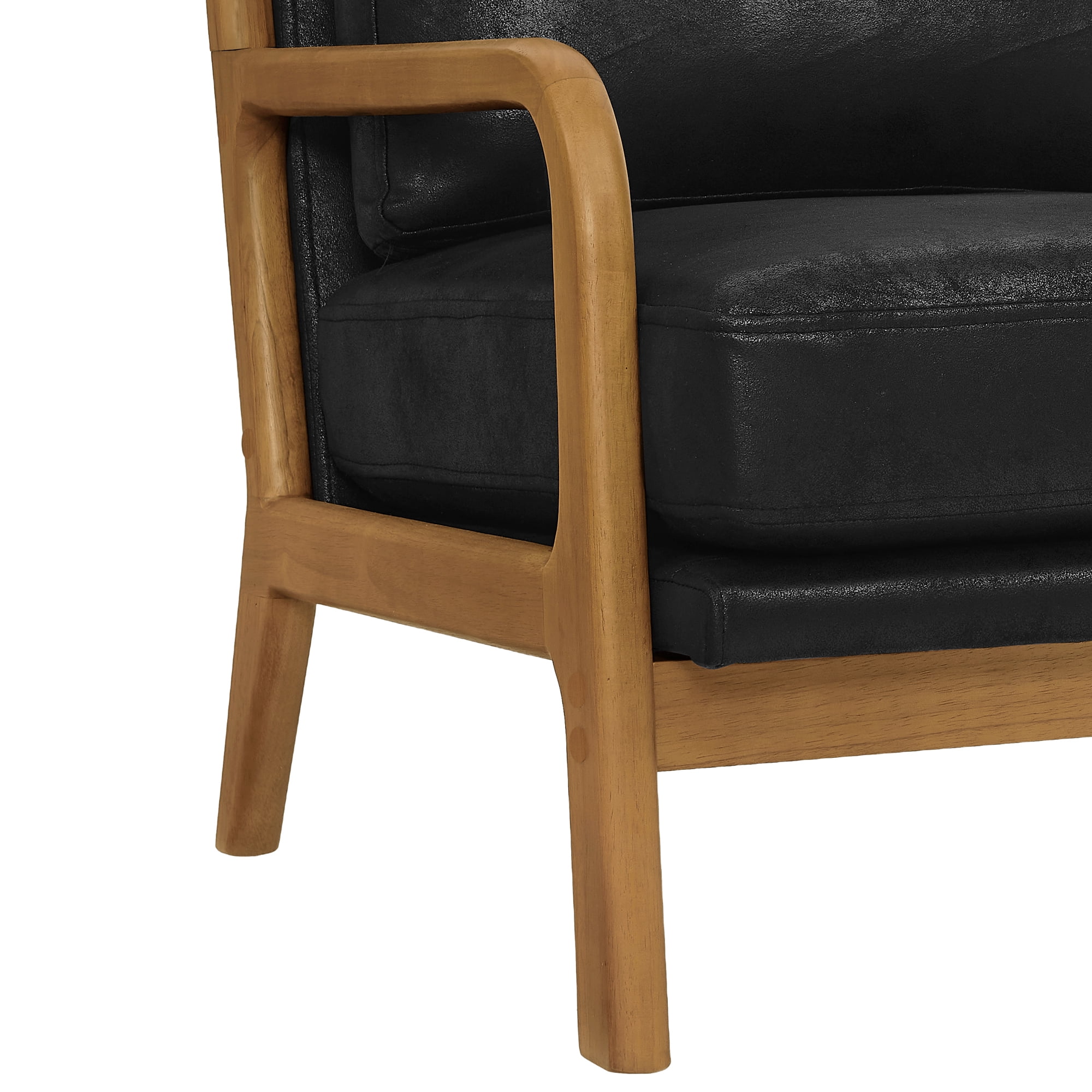Lounge Chair with Foil Fabric and Solid Wood Frame, Modern Accent Armchair and Curved Seating for Living Room Bedroom, Black