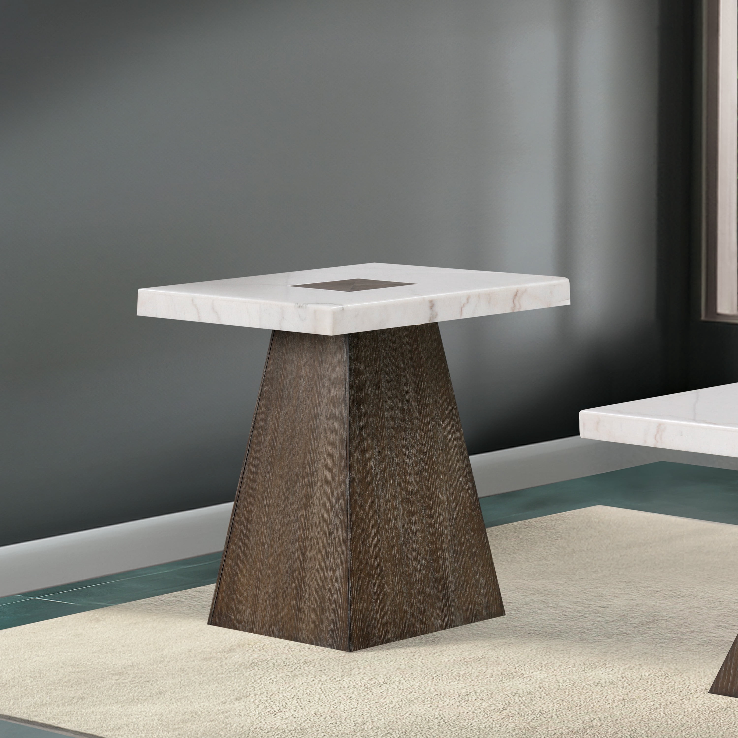 Furniture of America Garth Modern Marble Top End Table, Dark Walnut