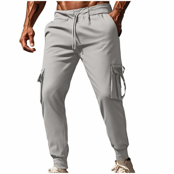 Levmjia Men's Jogger Pants with Drawstring Waist Multi-Pocket Zipper Trousers Casual Sweatpants Elastic Cuff Ankle Pants Solid Color Streetwear Style S-3XL