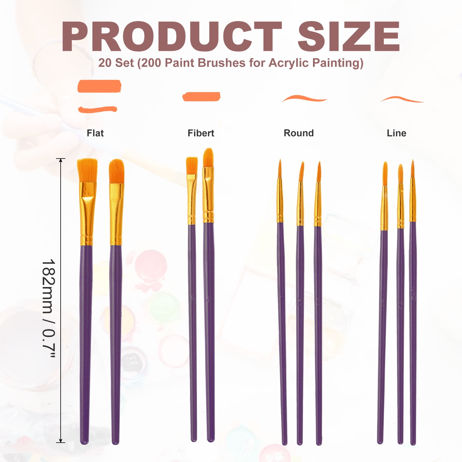 Paint Brushes Set, 200Pcs Acrylic Paint Brush Nylon Hair for Watercolor Oil Painting Miniature Detailing Rock Painting, Purple