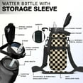 thumbnail image 2 of Checkerboard Brown 64 Oz Half Gallon Water Bottle with Sleeve - BPA Free Leakproof Sport Large Plastic Water Bottle with Straw Strap & Insulated Neoprene Holder Carrier Bag Great Gift for Women Men, 2 of 7