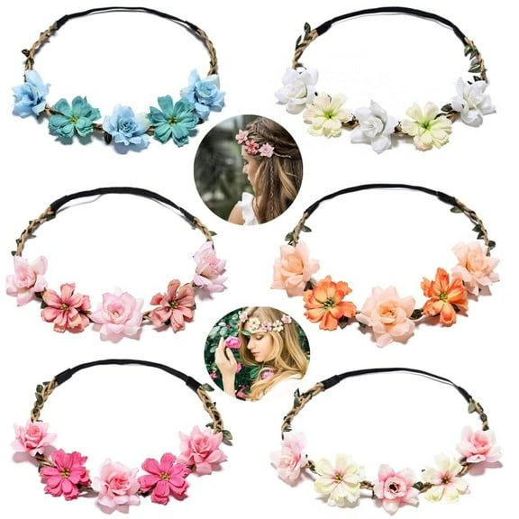 6pcs Women Boho Hair Wreaths Flower Crowns Tiaras for Brides Bridesmaids Wedding