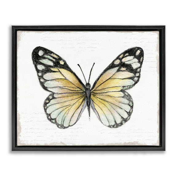 Stupell Industries Country Butterfly on White Animals Painting Black Floater Framed Canvas Art Print Wall Art, 21 x 17