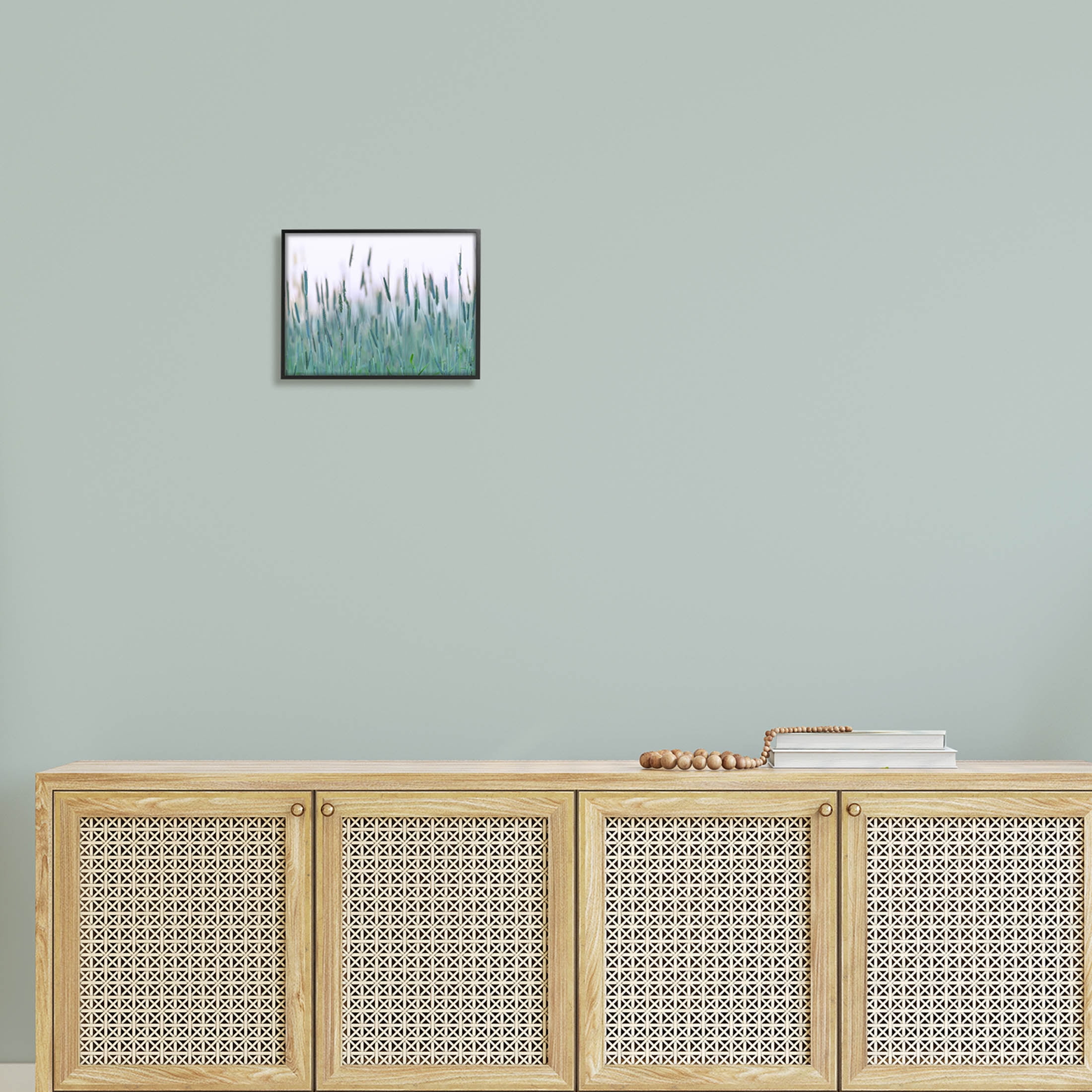 Green Wheat Field Sprigs Landscape Photograph Black Framed Art Print Wall Art