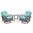 thumbnail image 2 of 3 Piece Patio Swivel Chairs, Swivel Conversation Set with Blue Cushions and Coffee Table, Outdoor All Weather Wicker Bistro Furniture Set, for Porch Lawn Balcony Backyard, 2 of 7