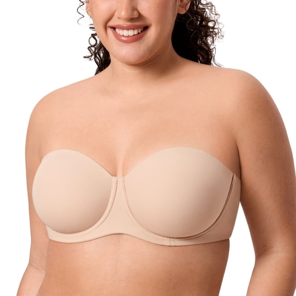 DELIMIRA Women's Inbarely Lift Strapless Bra Plus Size Full Coverage Unlined Underwire Seamless Bras