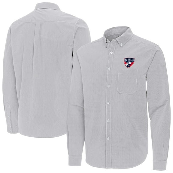 Men's Antigua Gray FC Dallas Porter Woven Tri-Blend Long Sleeve Button-Down Shirt