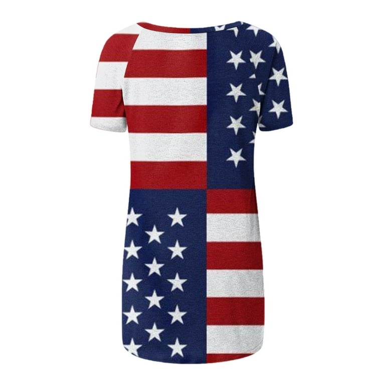 SELONE Patriotic Midi Dresses Patriotic Midi Dresses Fashion Casual Short  Sleeve V Neck Ladies Loose Plus Size Dress American Flag Clothing Fourth of