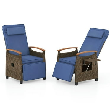 YYAo Chaise Lounge Chair Outdoor,Patio Wicker Recliner Chair with Adjustable Backrest and Footrest-Navy