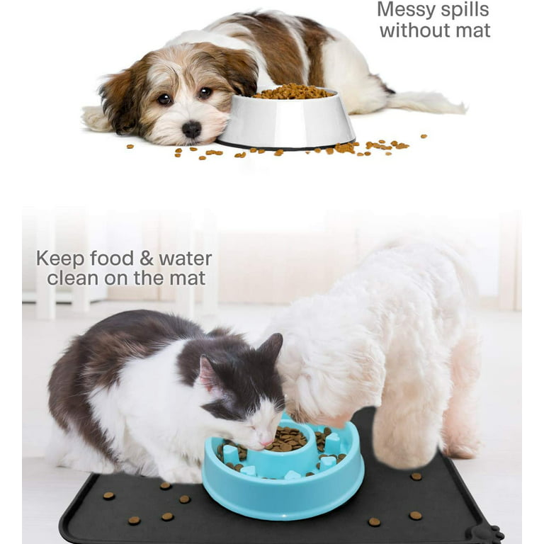 Black Dog Bowl Set with No Spill Silicone Mat - Food Feeder Bowls for Clean  and Neat Eating