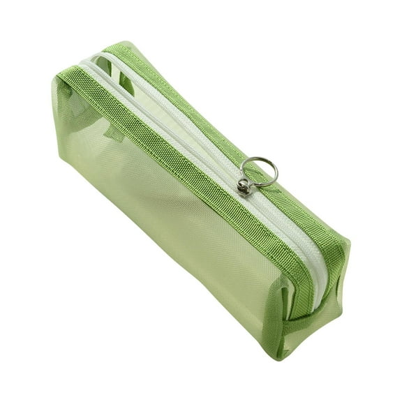 Matoen Portable Mesh Zippered Nylon Pencil Case - Large Capacity Pencil Bag Pouch for Student Supplies (Green)