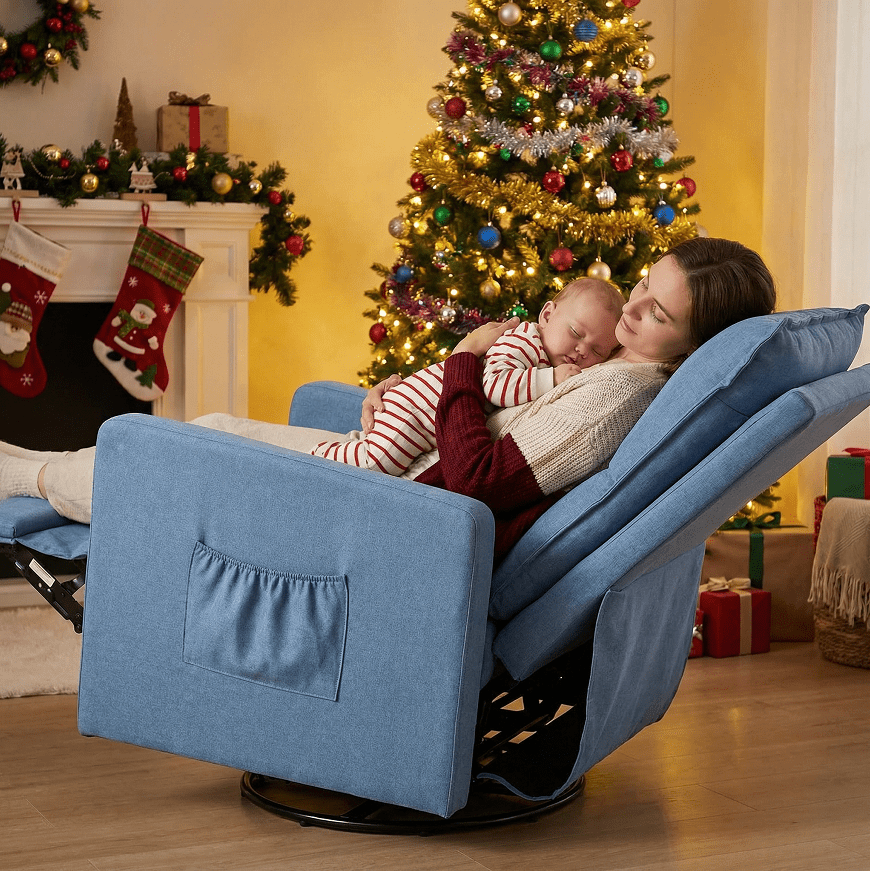 Techmilly Upholstered Glider Recliner Rocking Chair and Nursery Recliner for Nursery and Living Room, Bedroom, Linen Blue