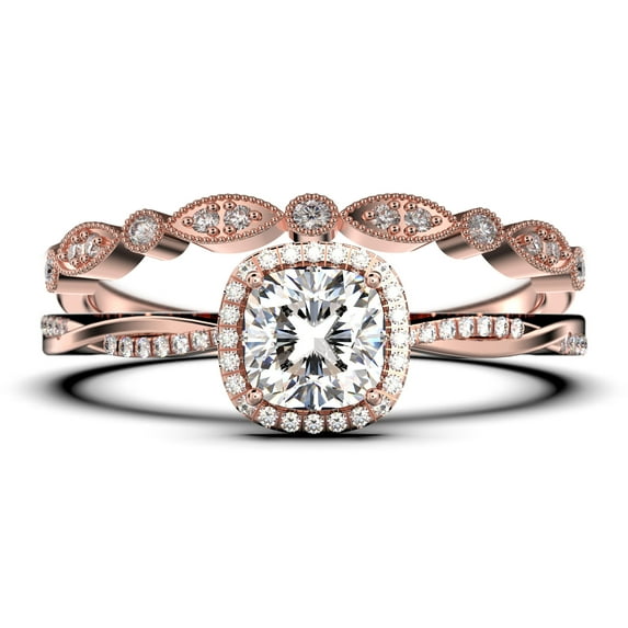 Twisted Infinity Band Dazzling Boho & hippie 1.75 Carat Round Diamond Moissanite Engagement Ring, Classic Wedding Ring in 925 Sterling Silver With 18k Rose Gold Plating, Bridal Rings